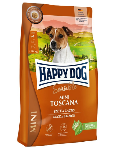 HAPPY DOG Sensible Mini Toscana 4kg Hrana uscata pentru caini talie mica, cu rata si somon