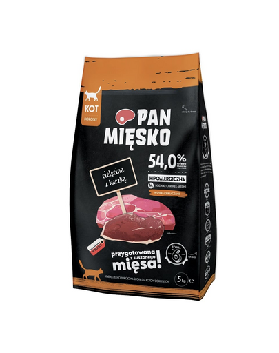 PAN MIĘSKO hrana hipoalergenica pentru pisici, vitel si rata M 5kg