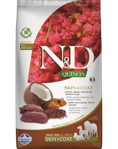 Farmina N&D Dog Quinoa Skin & Coat Venison 2.5 kg hrana caini adulti