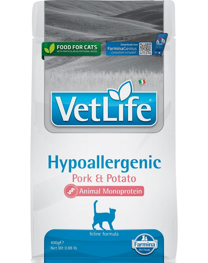 FARMINA VetLife Hypoallergenic Adult Pork Hrana uscata pentru pisici, cu porc 400 g