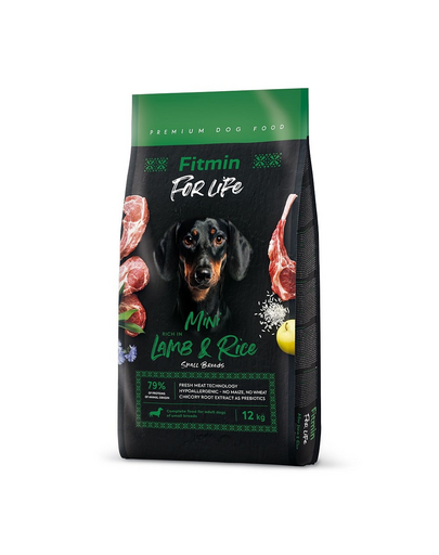 FITMIN Dog For Life Lamb & Rice Mini 12 Kg Aliment Caini Rasa Mica, Miel Si Orez