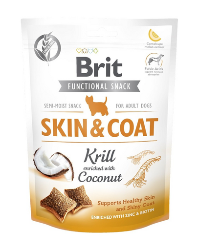 BRIT Care Dog Functional Snack skin&amp;coat Krill 3x150 g recompense caini piele si blana