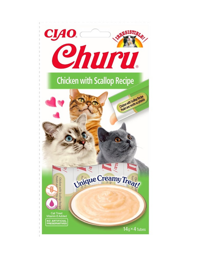 INABA Churu Cat Recompensa pentru pisici, piure de pui si scoici 56 g