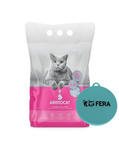 ARISTOCAT Nisip din silicon pentru litiera pisicilor, silica fara miros 3.8 L + FERA capac pentru conserve gratis