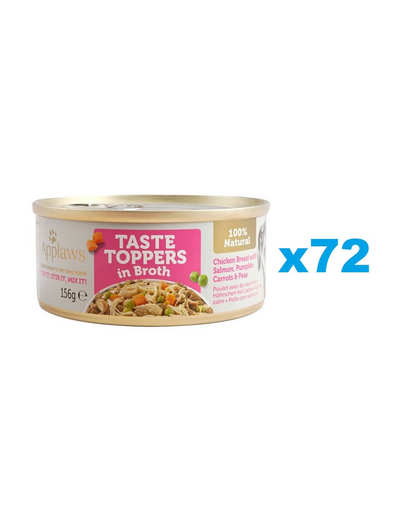 APPLAWS Taste Toppers Conserve pentru caini adulti, cu piept de pui, somon, dovleac in sos 72x156 g