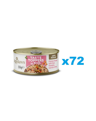 APPLAWS Taste Toppers Set de conserve pentru caini, cu piept de pui, sunca si dovleac in sos 72x156 g