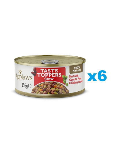 APPLAWS Taste Toppers Hrana umeda pentru caine, Tocana cu carne de vita, morcovi si mazare 6x156 g