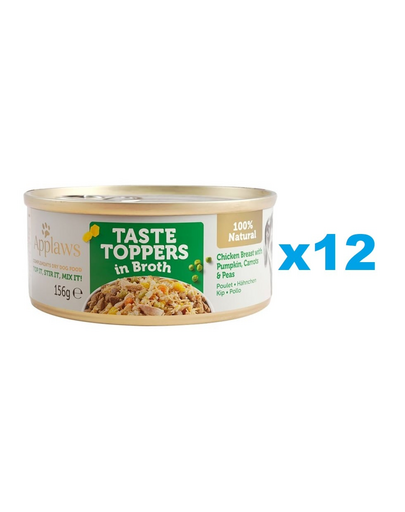 APPLAWS Taste Toppers Hrana umeda caini, Piept de pui, dovleac, mazare in sos 12x156 g