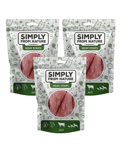 SIMPLY FROM NATURE Meat Strips Benzi carne vita pentru caini 3x80 g