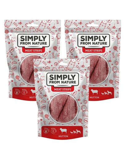 SIMPLY FROM NATURE Meat Strips fasii carne oaie pentru caini 3x80 g