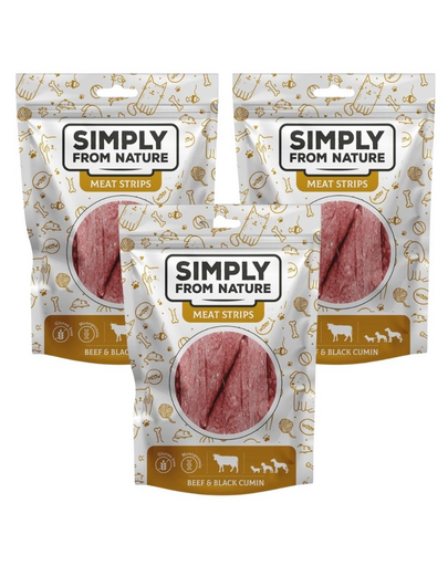 SIMPLY FROM NATURE Meat Strips vita si nigella pentru caini 3x80 g
