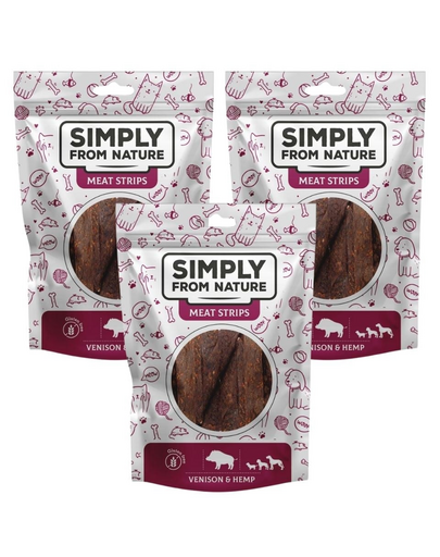 SIMPLY FROM NATURE Meat Strips Benzi carne vanat si canepa pentru caini 3x80 g