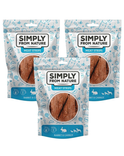 SIMPLY FROM NATURE Meat Strips din iepure si morcovi, snack caini 3x80 g