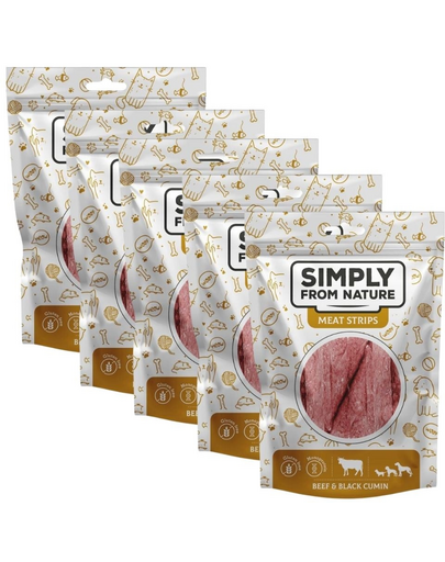 SIMPLY FROM NATURE Meat Strips vita si nigella 5x80 g pentru caini