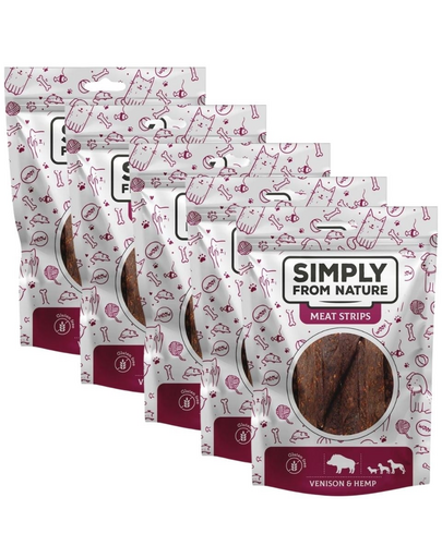 SIMPLY FROM NATURE Meat Strips 5x80 g recompense caini, vanat si canepa
