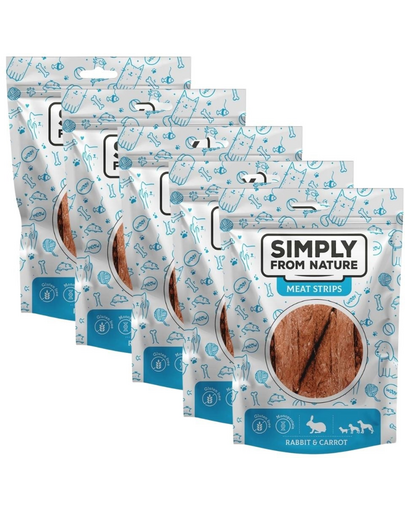 SIMPLY FROM NATURE Meat Strips 5x80 g iepure si morcov, recompensa caini