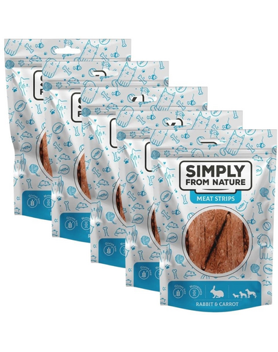 SIMPLY FROM NATURE Meat Strips 5x80 g iepure si morcov, recompensa caini