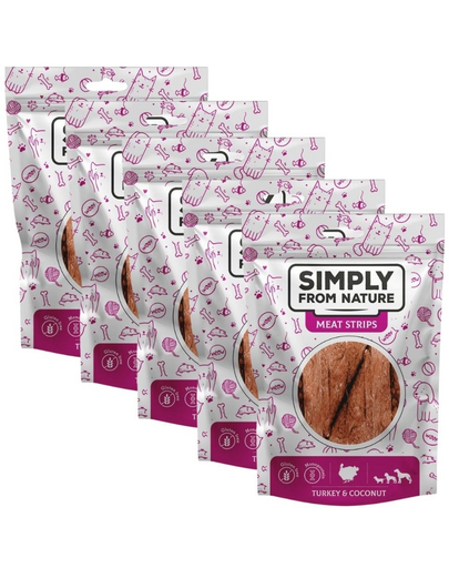 SIMPLY FROM NATURE Meat Strips 5x80 g recompensa caine, din curcan si cocos