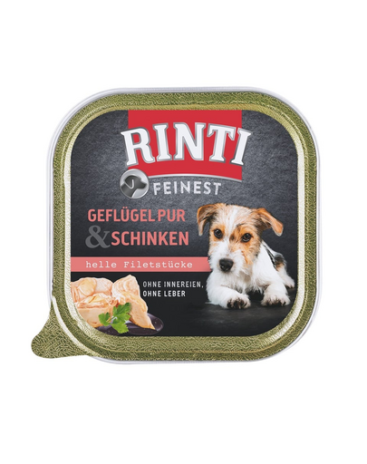 RINTI Feinest Poultry Pure&Ham tava mancare pasare si sunca 150 g pentru caini