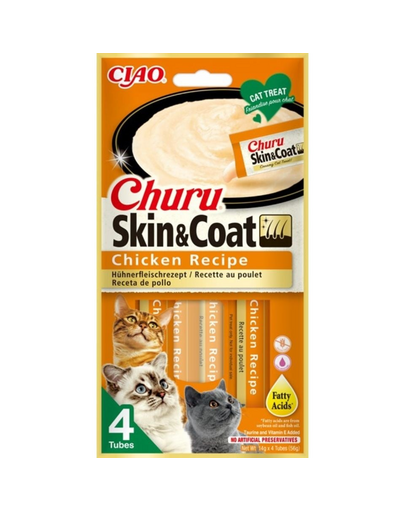 INABA Churu Skin&Coat 4x14g cu pui pentru pisici