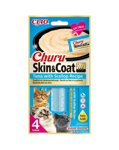 INABA Churu Skin&Coat 4x14g crema ton si scoici pentru pisici