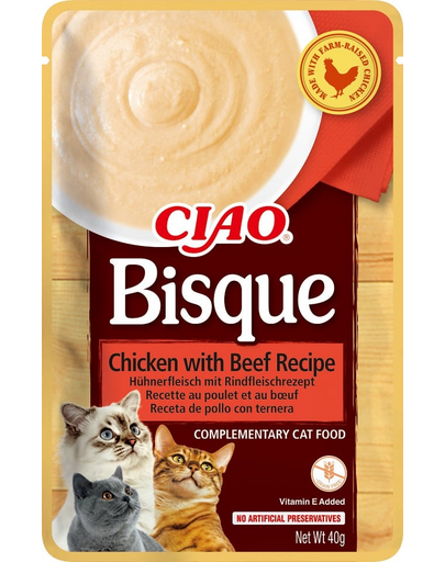 INABA CIAO Bisque Supa crema pentru pisici, cu pui si vita 40g