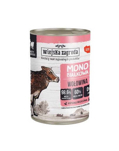 WIEJSKA ZAGRODA Hrana monoproteica pisici, cu vita 400g