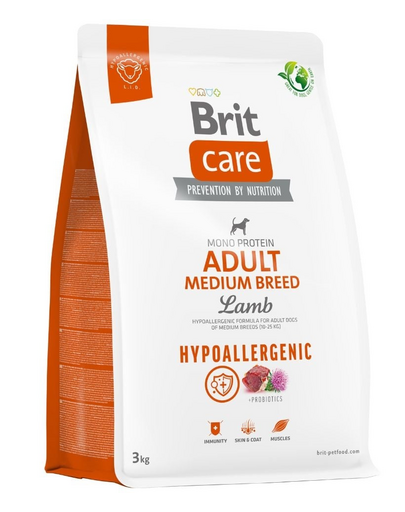 BRIT Care Hypoallergenic Adult Medium Breed 3 kg Hrana caini adulti talie medie, cu miel