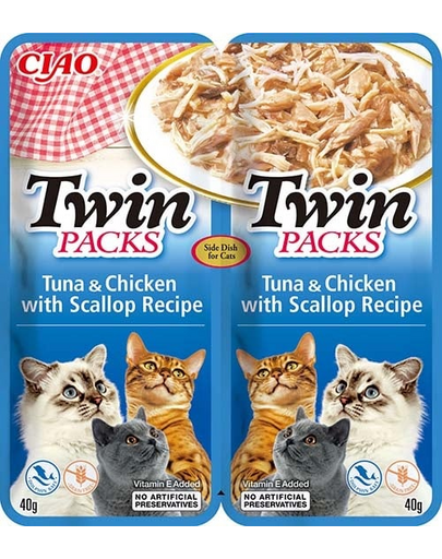 INABA Twin ton, pui si scoici in supa pentru pisici 2x40 g