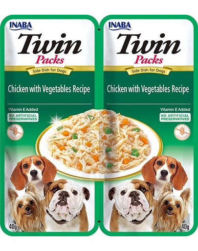 INABA Dog Twin hrana complementara caini, cu pui, legume in supa 2x40 g