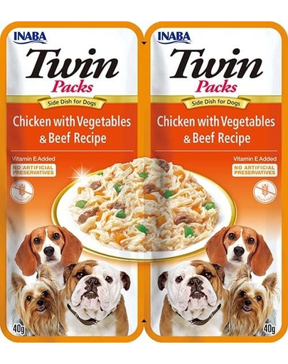 INABA Dog Twin pui, legume si vita in supa pentru caini 2x40 g
