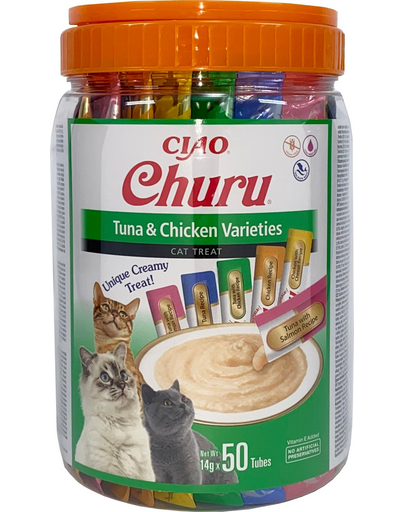 INABA Churu Variety Tuna&Chicken mix recompense cremoase pisici 50x14g (700g) ton si pui