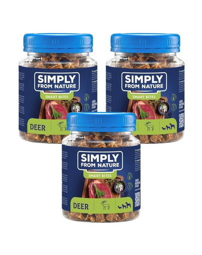 SIMPLY FROM NATURE Smart Bites din cerb, recompensa caini 3x130 g