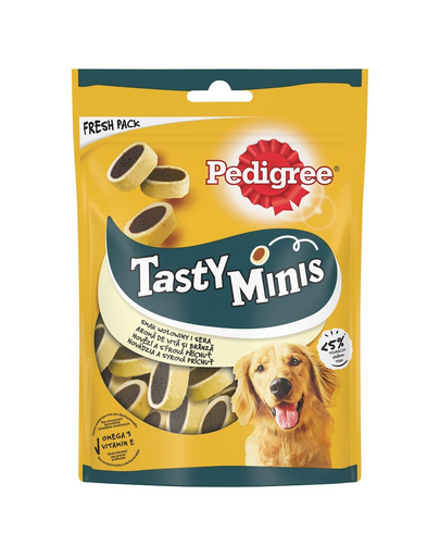 PEDIGREE® Tasty Minis 140 g - Recompense pentru caini adulti cu aroma de carne de vita si branza