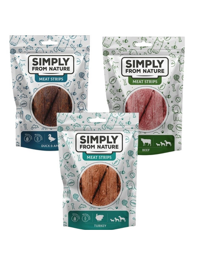 SIMPLY FROM NATURE Meat Strips pachete recompense caini 3x80 g arome mixte