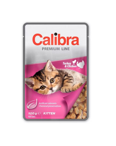 CALIBRA Cat Premium Line Kitten Turkey&Chicken 100 g hrana pentru pisicute, curcan si pui in sos