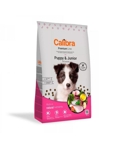 CALIBRA Dog Premium Line Puppy&Junior 3 kg hrana pentru caini nou nascuti si juniori, femele gestante sau care alapteaza