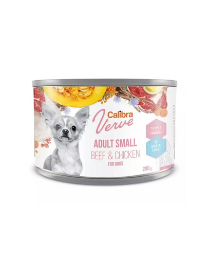 CALIBRA Dog Verve GF Adult Small Beef&Chicken 200 g conserva hrana umeda fara cereale, vita si pui pentru caini de rase mici