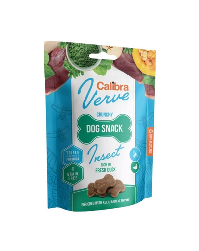 CALIBRA Dog Verve Crunchy Snack Insect&Fresh Duck 150 g snack fara cereale, insecte si rata pentru caini