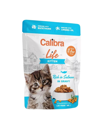 CALIBRA Cat Life Pouch Kitten Salmon in gravy 85 g somon in sos, plic pentru pui de pisica