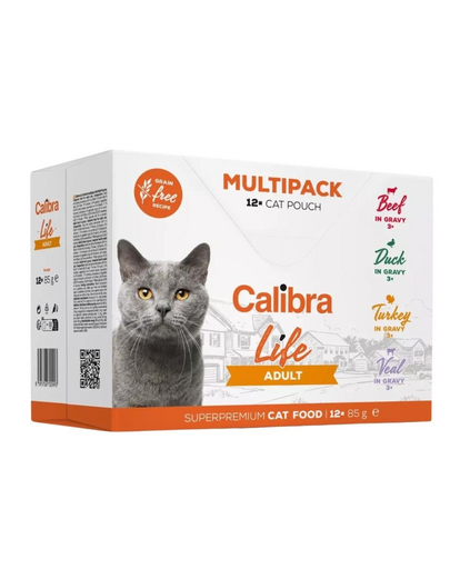 CALIBRA Cat Life Pouch Adult Multipack in gravy 12x85 g plicuri in sos pentru pisici, 4 arome