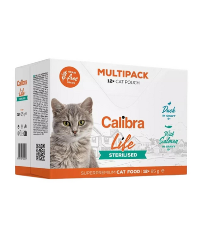 CALIBRA Cat Life Pouches Sterilised Multipack in gravy 12x85 g mix plicuri pentru pisici sterilizate, 2 arome