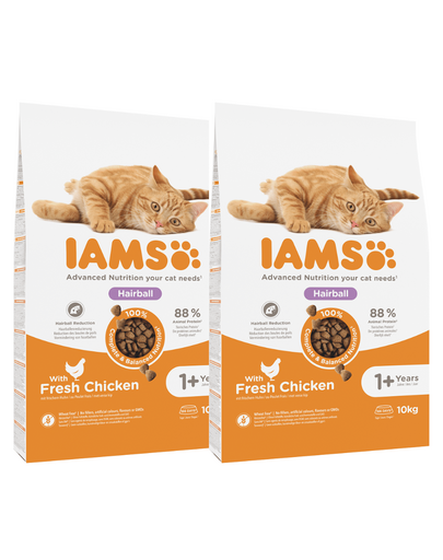 IAMS for Vitality Hrana uscata pentru pisici adulte, pentru inlaturarea ghemotoacelor de blana, cu pui 20 kg (2 x 10 kg)
