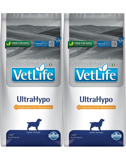 FARMINA Vet Life Ultrahypo Dog 12 kg x 2 dieta caini cu alergii alimentare, diaree recurenta sau dermatita idiopatica