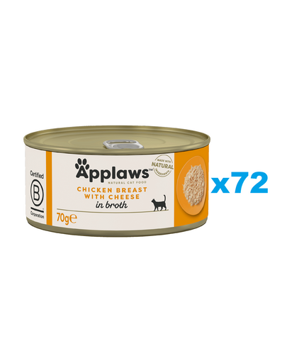 APPLAWS Cat Adult Chicken Breast with Cheese in Broth 72x70 g conserve hrana pisica, piept de pui si branza