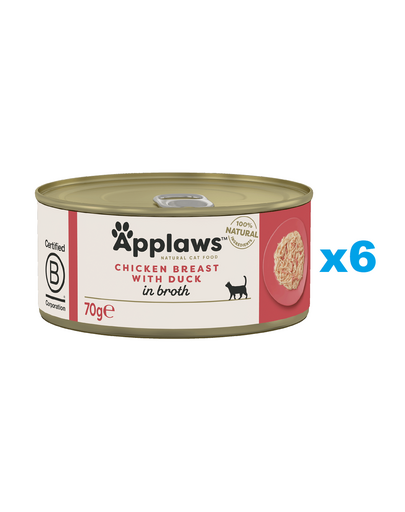 APPLAWS Cat Adult Chicken Breast with Duck in Broth Mancare pisica, cu pui si rata in sos 6x70g