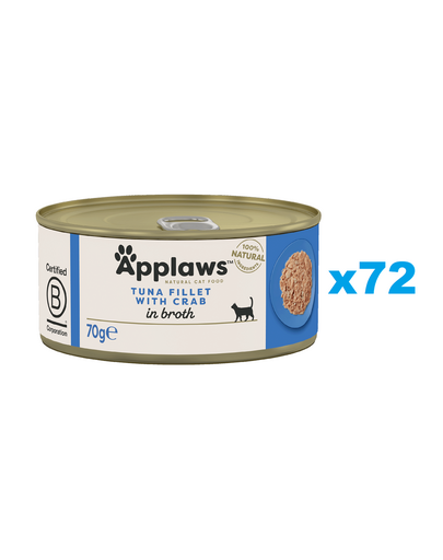 APPLAWS Cat Adult Tuna with Crab in Broth Conserve pentru pisici, cu ton si crab in sos 72x70 g