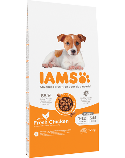 IAMS ProActive Health Puppy &amp; Junior Small &amp; Medium Breed Chicken Hrana uscata pentru catei si juniori de talie mica si medie 12 kg