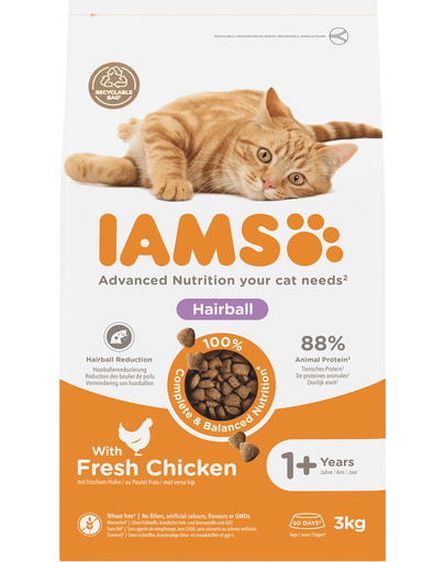 IAMS For Vitality Hairball pentru pisici adulte, cu pui 3 kg