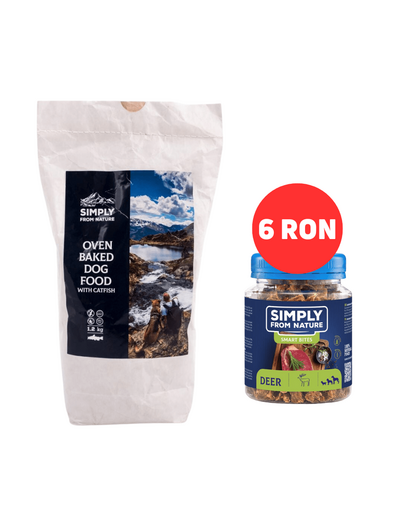 SIMPLY FROM NATURE Hrana cu somn pentru caini 1,2 kg + snack din cerb 130g cu doar 6 RON